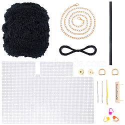 DIY Knitting Crochet Bags Kit, Including Yarn, Mesh Plastic Canvas Sheets, Bag Handles, Bag Strap Chains, Knitting Needles, Thread, Snap Button, Clothing Labels, D Ring, Stitch Markers, for DIY Craft Shoulder Bags Accessories, Black, 150x130mm(DIY-WH0189-91A)