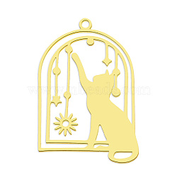 201 Stainless Steel Pendants, Laser Cut, Birdcage with Cat, Golden, 32x21.5x1mm, Hole: 1.6mm(STAS-S105-LA794-2)