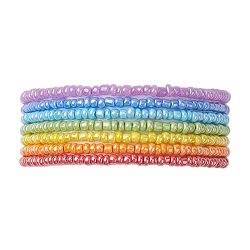 7 PCS Rainbow Style Glass Seed Beads Bracelets for Women, Mixed Color, 1/8 inch(0.3~0.35cm), Inner Diameter: 2 inch(5.2cm), 7pcs/set(BJEW-JB10067)