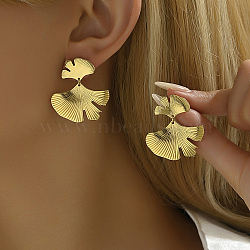 304 Stainless Steel Dangle Stud Earrings for Women, Leaf, Real 18K Gold Plated, 32x32mm(GB6330-2)