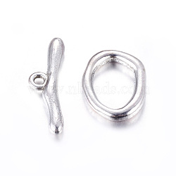 Alloy Toggle Clasps, Lead Free & Cadmium Free & Nickel Free, Antique Silver, Oval: 16x21x3mm, Bar: 9x29mm, Hole: 2mm(X-PALLOY-G014-AS-NF)
