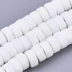 Handmade Frosted Lampwork Beads Strands, Heishi Beads, Disc/Flat Round, White, 9x4.5mm, Hole: 1.6mm, about 108pcs/Strand, 19.29 inch(LAMP-T007-11L)