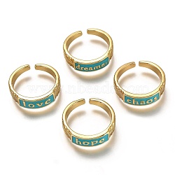 Brass Enamel Cuff Rings, Open Rings, Word, Real 18K Gold Plated, Long-Lasting Plated, Sky Blue, US Size 6, Inner Diameter: 17mm(RJEW-C100-30G-D)