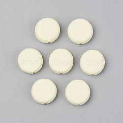 Painted Natural Wood Beads, Lead Free, Flat Round, Beige, 16~17x6mm, Hole: 1.2mm(WOOD-T021-42A)