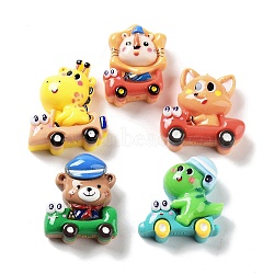 Opaque Resin Cabochons, Car with Bear/Giraffe/Lion, Mixed Color, 24.5~27x19~26x9~11mm(X-RESI-G085-06)