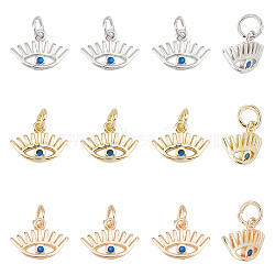18Pcs 3 Colors Brass Micro Pave Blue Cubic Zirconia Charms, Eye, Mixed Color, 9x13x2mm, Hole: 3.5mm, 6pcs/color(FIND-AR0002-01)