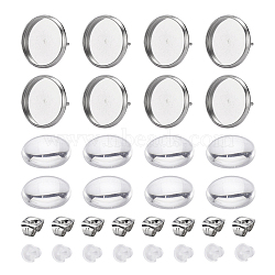 DIY 50Pairs Flat Round Earring Making Kits, Including Transparent Glass Cabochons, 304 Stainless Steel Stud Earrings Findings & Ear Nuts, Plastic Ear Nuts, Clear, Tray: 12mm, Pin: 1mm(DIY-YW0001-90P)
