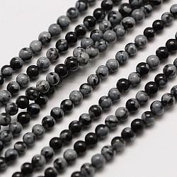 Natural Snowflake Obsidian Round Bead Strands, Grade A, 2mm, Hole: 0.8mm, about 184pcs/strand, 16 inch(G-A130-2mm-17)