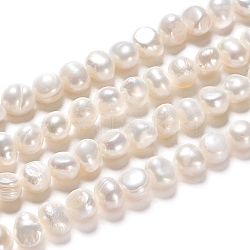 Natural Cultured Freshwater Pearl Beads Strands, Two Sides Polished, Nuggets, Antique White, 6~8x4.5~6x5~6.5mm, Hole: 0.6mm, about 21~22pcs/strand, 6.50 inch(16.5cm)(PEAR-I004-08A)
