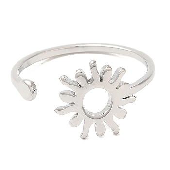 304 Stainless Steel Sun Open Cuff Ring for Women, Stainless Steel Color, US Size 6(16.5mm)
