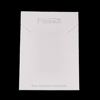 Paper Jewelry Display Cards, Necklace Display Cards, Rectangle with Word Fashion, White, 8.5x5.95x0.05cm