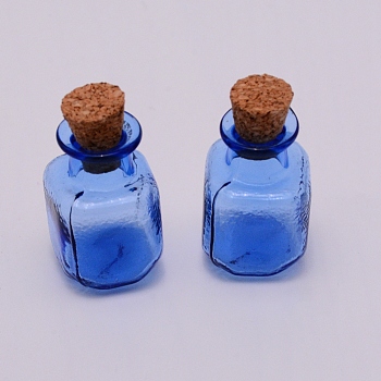 Mini High Borosilicate Glass Bottles, with Cork Stoppers, Wishing bottles, Square, Royal Blue, 2.7x1.45x1.45cm