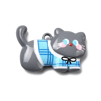 Baking Paint Zinc Alloy Pendants, Cat Shape, Gray, 13x19.5x4.5mm, Hole: 1.2mm