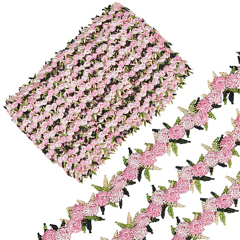 15 Yards Flower Polyester Embroidery Lace Ribbon, Clothes Accessories Decoration, Pink, 3/4 inch(20mm)