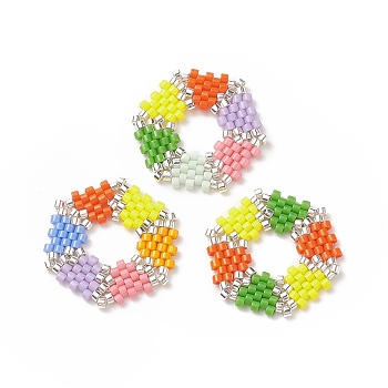 3Pcs 3 Colors Handmade Japanese Seed Beads, Loom Pattern, Hexagon, Mixed Color, 21x23x2mm, 1pc/color