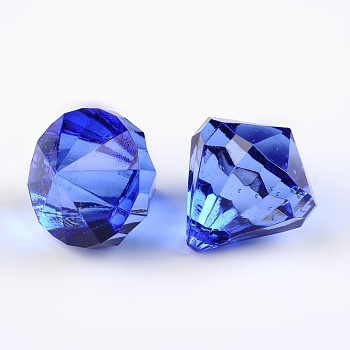 Transparent Acrylic Pendants for Curtains, Faceted Diamond, Blue, about 28mm wilde, 31mm long, hole: 3mm, about 52pcs/500g