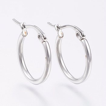 304 Stainless Steel Hoop Earrings, Hypoallergenic Earrings, Ring Shape, Stainless Steel Color, 12 Gauge, 24~26x2mm, Pin: 0.7~1.3x0.68mm