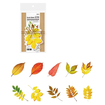 Autumn Leaf PET Sticker Labels, Self-adhesion, for Suitcase, Skateboard, Refrigerator, Helmet, Mobile Phone Shell, Yellow, 70~100mm, 10pcs/set