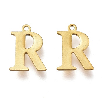 Vacuum Plating  304 Stainless Steel Charms, Laser Cut, Alphabet, Golden, Letter.R, 12x9x0.8mm, Hole: 1mm