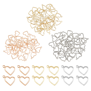 120Pcs 3 Colors 304 Stainless Steel Charms, Stamping Blank Tag, Heart, Mixed Color, 10x13.7x1mm, Hole: 1mm, 40pcs/color
