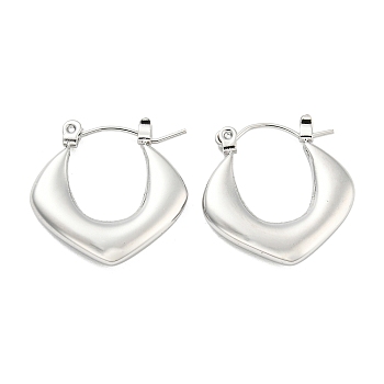 Chunky Rhombus 304 Stainless Steel Hoop Earrings for Women, Stainless Steel Color, 20.5x20.5x3mm