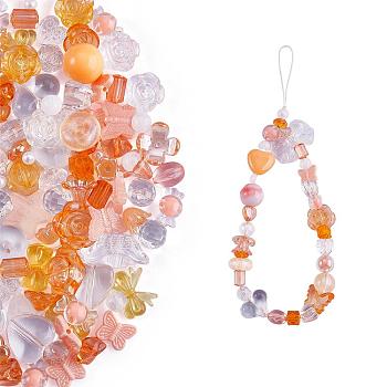 150 Pieces Random Rose Acrylic Beads Bear Pastel Spacer Beads Butterfly Loose Beads for Jewelry Keychain Phone Lanyard Making, Orange, 17mm
