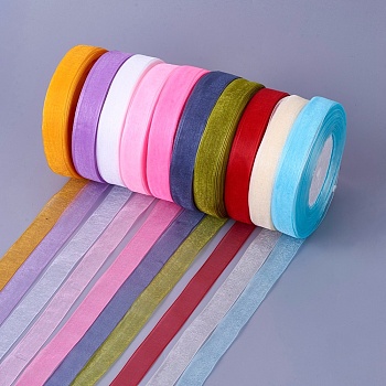 Organza Ribbon, Mixed Color, 5/8 inch(15mm), 50yards/roll(45.72m/roll), 10rolls/group, 500yards/group(457.2m/group).