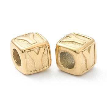 304 Stainless Steel European Beads, Large Hole Beads, Horizontal Hole, Cube with Letter, Golden, Letter.Y, 8x8x8mm, Hole: 4mm