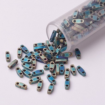 MIYUKI Quarter TILA Beads, Japanese Seed Beads, 2-Hole, (QTL2008) Metallic Matte Patina Iris Green, 5x1.2x1.9mm, Hole: 0.8mm, about 2400pcs/50g