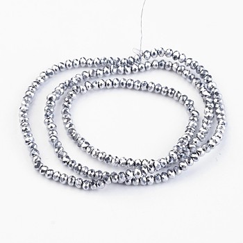 Electroplate Glass Bead Strands, Faceted, Rondelle, Platinum Plated, 3x2mm, Hole: 1mm, about 165~169pcs/strand, 15~16 inch(38~40cm)