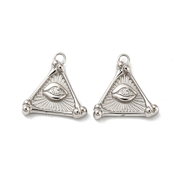 304 Stainless Steel Pendants, Triangle with Eye Charms, Stainless Steel Color, 17.5x16.5x3.5mm, Hole: 1.8mm