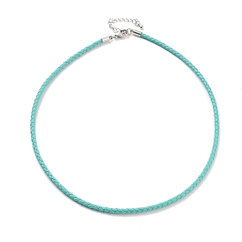 Braided Round Imitation Leather Bracelets Making, with Stainless Steel Color Tone Stainless Steel Lobster Claw Clasps, Turquoise, 17-1/8 inch(43.6cm)