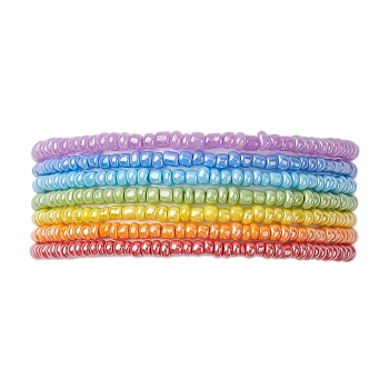 7 PCS Rainbow Style Glass Seed Beads Bracelets for Women, Mixed Color, 1/8 inch(0.3~0.35cm), Inner Diameter: 2 inch(5.2cm), 7pcs/set