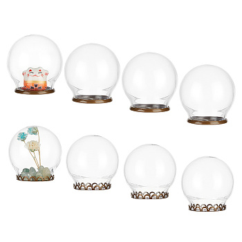 Elite 8 Sets 2 Style Glass Dome Cover, Decorative Display Case, Cloche Bell Jar Terrarium with Brass Base, Round, Antique Bronze, 30x32mm and 30.5x31.5mm, 4 sets/style