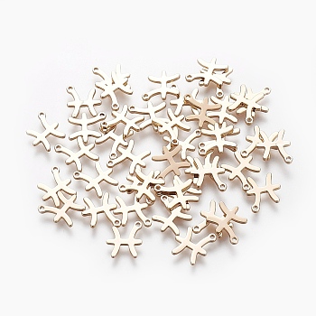 304 Stainless Steel Charms, Constellation/Zodiac Sign, Real 18K Gold Plated, Pisces, 9.5x8.5x1mm, Hole: 1mm