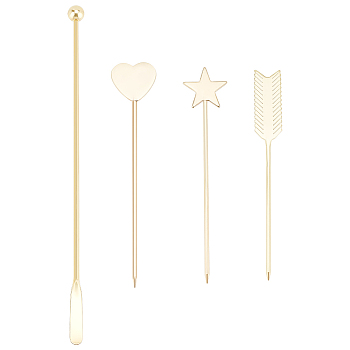 4Pcs 4 Style Nail Art Stirring Rod Tool, Alloy Stirrer for UV Gel and Acrylic Nail, Star & Heart & Round & Arrow, Golden, 11.5~19.5x0.95~2.5x0.25~0.95cm, 1pc/style