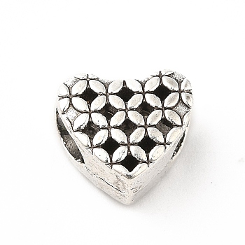 Tibetan Style Alloy European Beads, Large Hole Beads, Heart, Antique Silver, 10x11.5x7mm, Hole: 4.6mm, about 270pcs/500g