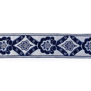 Flat Chenille Jacquard Woven Ribbons, Floral Ribbon, Dark Blue, 3-3/8 inch(85mm)