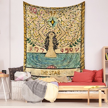 Tarot Tapestry, Polyester Bohemian Wall Hanging Tapestry, for Bedroom Living Room Decoration, Rectangle, The Star XVII, 1500x1300mm