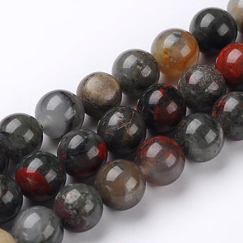 Natural African Bloodstone Beads Strands, Heliotrope Stone Beads, Round, 10mm, Hole: 1mm, about 36~38pcs/strand, 15.74 inch