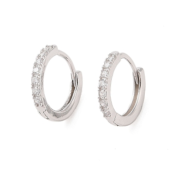 925 Sterling Silver with  Micro Pave Cubic Zirconia Hoop Earrings Findings, Real Platinum Plated, 14.5x13x2mm, Pin: 0.8mm