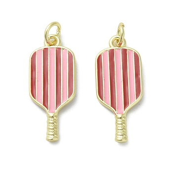 Brass Enamel Pendants, with Jump Ring, Real 18K Gold Plated, Racket, 23x9.5x2mm, Hole: 3.2mm