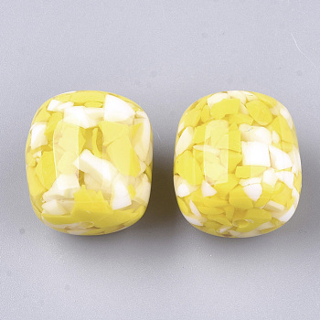 Resin Beads, Imitation Gemstone Chips Style, Barrel, Yellow, 22x21mm, Hole: 2mm