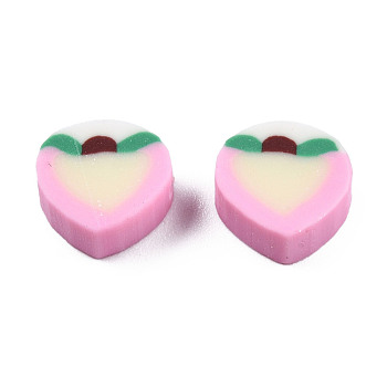 Handmade Polymer Clay Beads, Peach, Pearl Pink, 9~9.5x9.5~10x4.5mm, Hole: 1.2~1.8mm