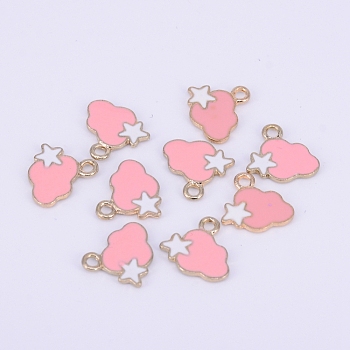 Alloy Enamel Pendants, Cloud and Star, Golden, Pink, 16x17x2mm, Hole: 2mm