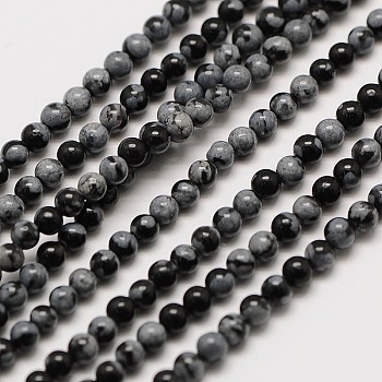 Natural Snowflake Obsidian Round Bead Strands, 2mm, Hole: 0.8mm, about 184pcs/strand, 16 inch