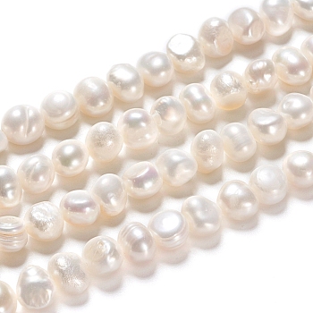 Natural Cultured Freshwater Pearl Beads Strands, Two Sides Polished, Nuggets, Antique White, 6~8x4.5~6x5~6.5mm, Hole: 0.6mm, about 21~22pcs/strand, 6.50 inch(16.5cm)