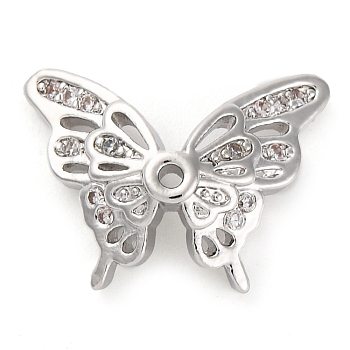 Brass Micro Pave Cubic Zirconia Beads, Butterfly, Platinum, 12x16x4mm, Hole: 1mm