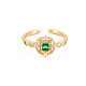 Flat Round with Square Glass Open Cuff Ring with Cubic Zirconia(RJEW-S049-010G)-1