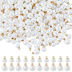 200Pcs 2 Styles ABS Plastic Imitation Pearl Pendants, with Brass Findings, Round, White, 9~11.2x6~8mm, Hole: 1.5mm, 100pcs/style(SACR-HS0001-02)